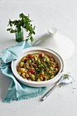 Vegetarian chickpea tagine with vegetables and yoghurt