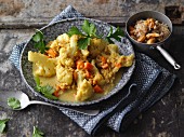 Cauliflower and lentil curry with cashew rice