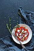 Tomato salad with olives, feta and onion