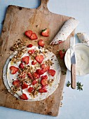 Quick and easy strawberry cheesecake wraps with granola