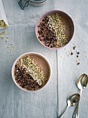 Pear smoothie bowls with chocolate and stevia