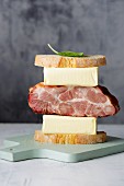 High fat, low carb - a stack of bread, butter and meat