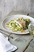 Fried redfish with almond butter and spiralised zoodles (zucchini noodles)