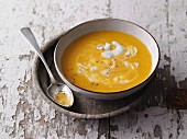 Parsnip soup with herbed cream cheese