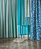 Curtain fabrics in blue and green