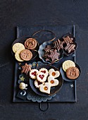 Different kinds of biscuits on a dark background