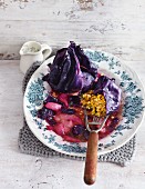 Red cabbage parcels stuffed with buckwheat