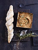 Walnut and thyme cream with spelt breadsticks