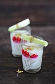 Radish sprout smoothies in small glasses
