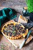A cheese and mushroom quiche