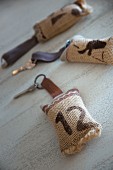 Key fobs made from printed hessian and leather
