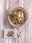 Spicy cabbage and carrot salad with roasted, smoked almonds and cress - 'Early Spring Slaw