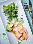 Salmon flakes with meadow herbs