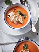 Cold tomato soup with fried rabbit rump slices