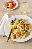 Pappardelle with cod, tomatoes and olives