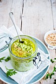 Zucchini pesto in a glass jar