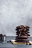 A stack of Mexican hot chocolate cookies, chocolate chips in the cookies are melting