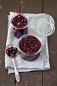 Homemade blackberry and blueberry jam in jars