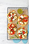 Vegetarian pizza with aubergines, zucchini and tomatoes