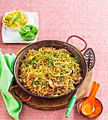 Fried rice with barley and chicken