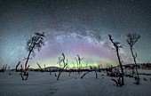 Aurora borealis and the Milky Way