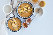 Mango and passion fruit smoothie bowls with almond milk, honey, and lemon