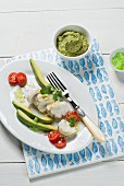 Monkfish fillet with lime, coriander and avocado dip (Spain)