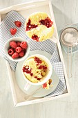Mug cake with yoghurt and raspberries