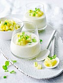 Panna cotta with pineapple in lime syrup