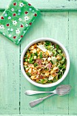 Corn salad with salami and cheese