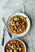 Creamy goulash with mushrooms and peppers