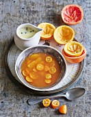 Citrus and ginger soup with juniper and vanilla sauce