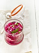 Lacto fermented red cabbage with bay leaves and sprouts