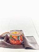 Lacto fermented orange peppers with bay leaves
