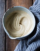 A buttery tahini frosting, mixed and ready to use