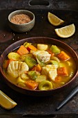Pumpkin stew with fennel and fish