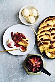 Bread and Butter Pudding with Rhubarb Compote
