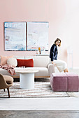Color concept in different shades of pink in the living room