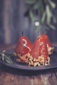 Caramel pears with almond flakes