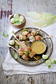 Parma ham and melon skewers with a honey and mustard dip