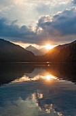 Sunset at the Alpsee lake near Schwangau in the Allgäu region of Germany
