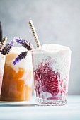 Various ice cream floats in glasses