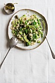 Healthy avocado, beans, broccoli and bulgar wheat salad