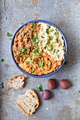 Hummus - traditional, with sunddried tomatoes, with sundried tomatoes and black olives