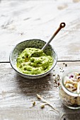 Avocado and lime dip with soya sprouts