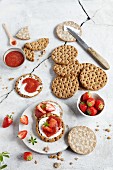 Crackers with strawberry and chia jam