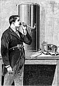 19th C singer using pneumograph, illustration
