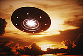 Ufo in sky, backlit, illustration
