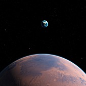 Planet with Earth in distance, illustration