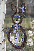 Hanging Easter bunny made of birch wreaths
